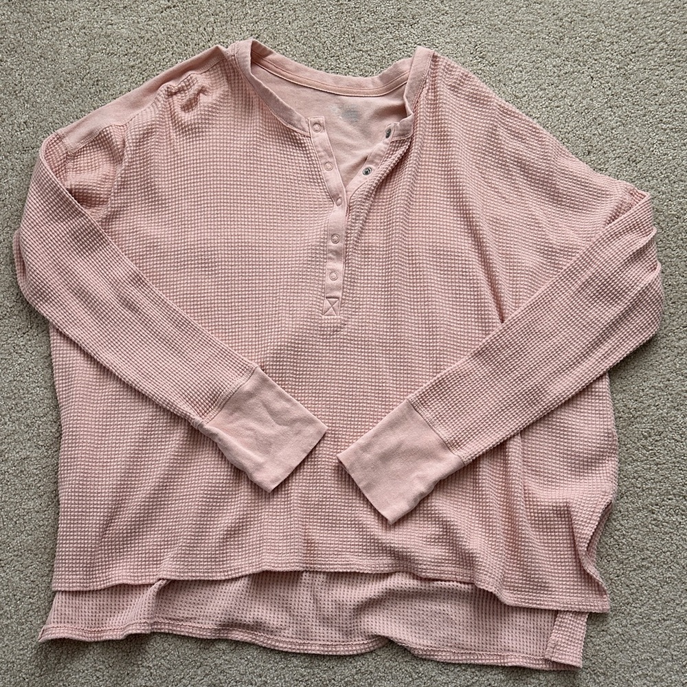 Aerie Light Pink Waffle Knit Long Sleeve Henley